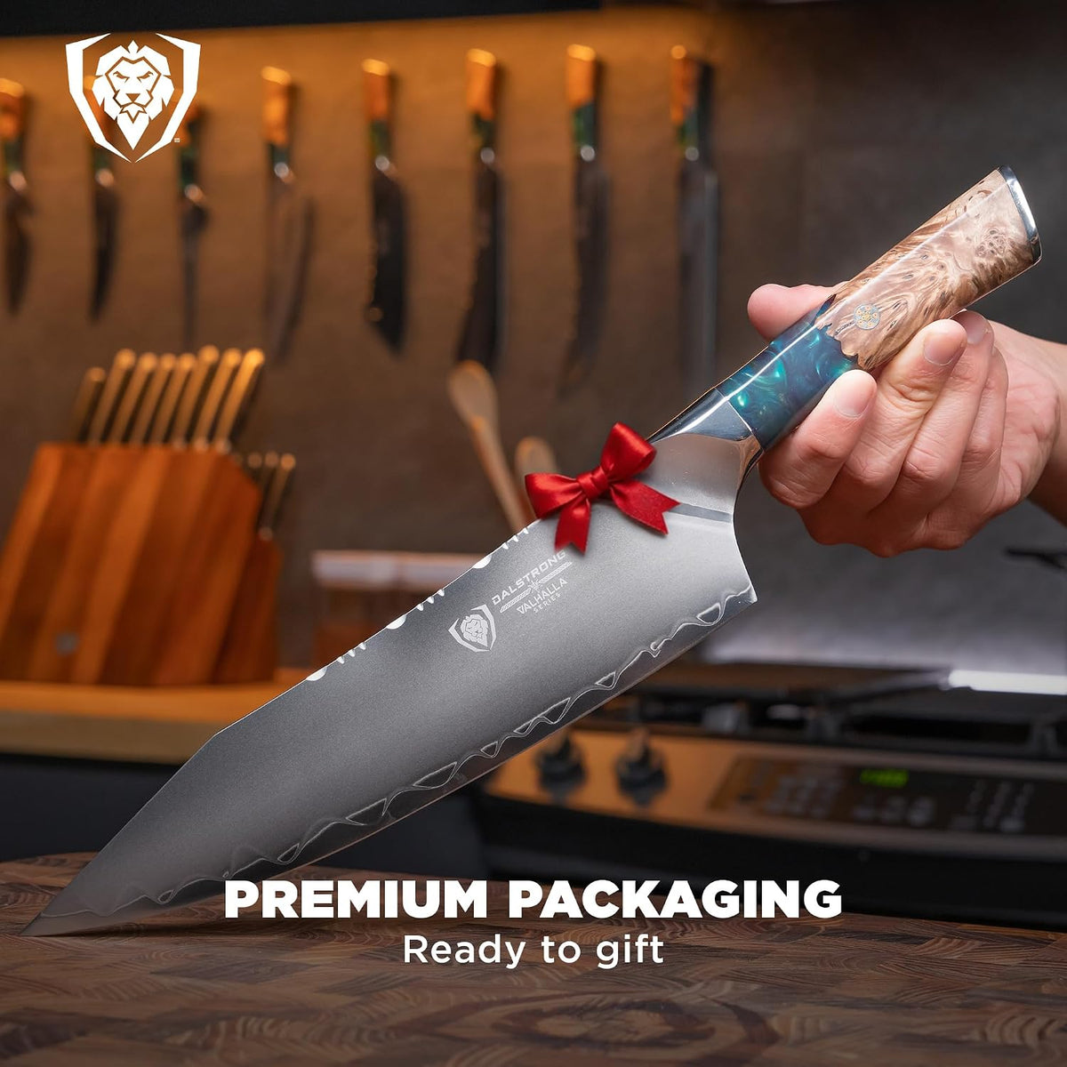Chef Knife - 9.5 inch - Valhalla Series - 9CR18MOV HC Steel Kitchen Knife - White Resin & Wood Handle - Razor Sharp Chef's Knife - Kitchen Knife - Professional Cooking - w/Leather Sheath