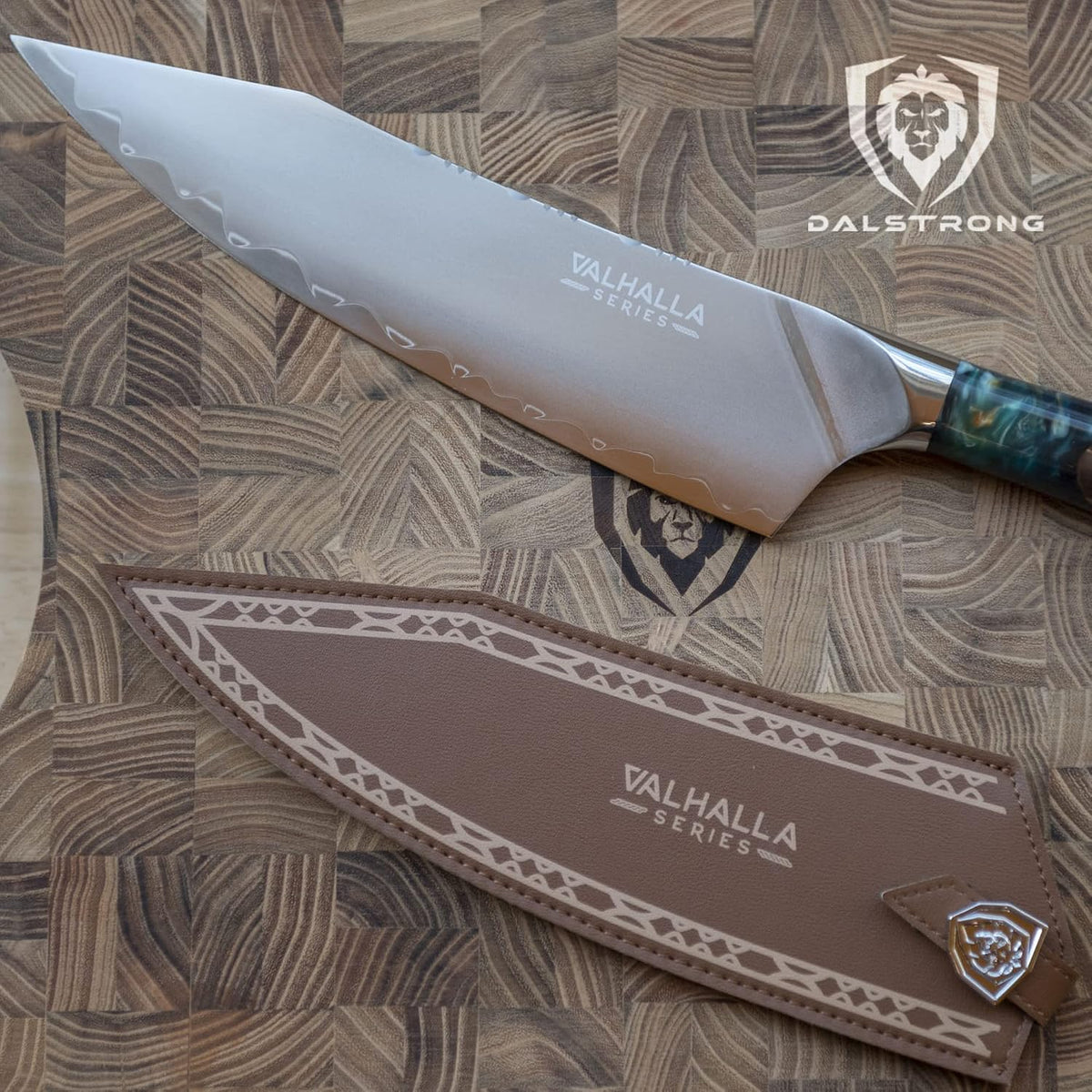 Chef Knife - 9.5 inch - Valhalla Series - 9CR18MOV HC Steel Kitchen Knife - White Resin & Wood Handle - Razor Sharp Chef's Knife - Kitchen Knife - Professional Cooking - w/Leather Sheath