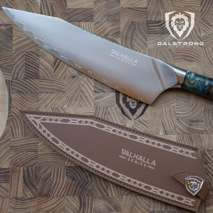 Chef Knife - 9.5 inch - Valhalla Series - 9CR18MOV HC Steel Kitchen Knife - White Resin & Wood Handle - Razor Sharp Chef's Knife - Kitchen Knife - Professional Cooking - w/Leather Sheath