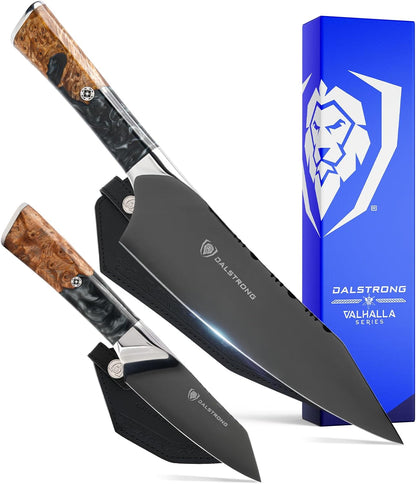 Chef Knife - 9.5 inch - Valhalla Series - 9CR18MOV HC Steel Kitchen Knife - White Resin & Wood Handle - Razor Sharp Chef's Knife - Kitchen Knife - Professional Cooking - w/Leather Sheath