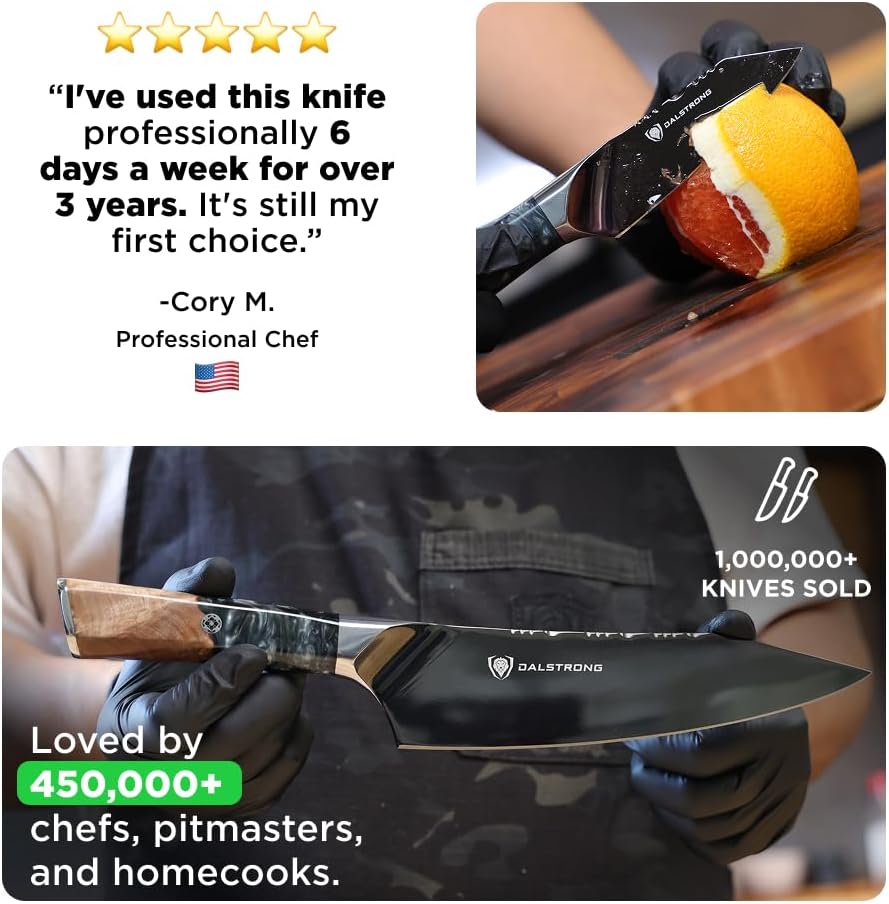 Chef Knife - 9.5 inch - Valhalla Series - 9CR18MOV HC Steel Kitchen Knife - White Resin & Wood Handle - Razor Sharp Chef's Knife - Kitchen Knife - Professional Cooking - w/Leather Sheath