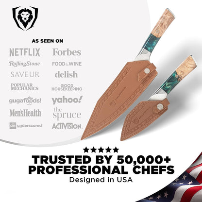 Chef Knife - 9.5 inch - Valhalla Series - 9CR18MOV HC Steel Kitchen Knife - White Resin & Wood Handle - Razor Sharp Chef's Knife - Kitchen Knife - Professional Cooking - w/Leather Sheath