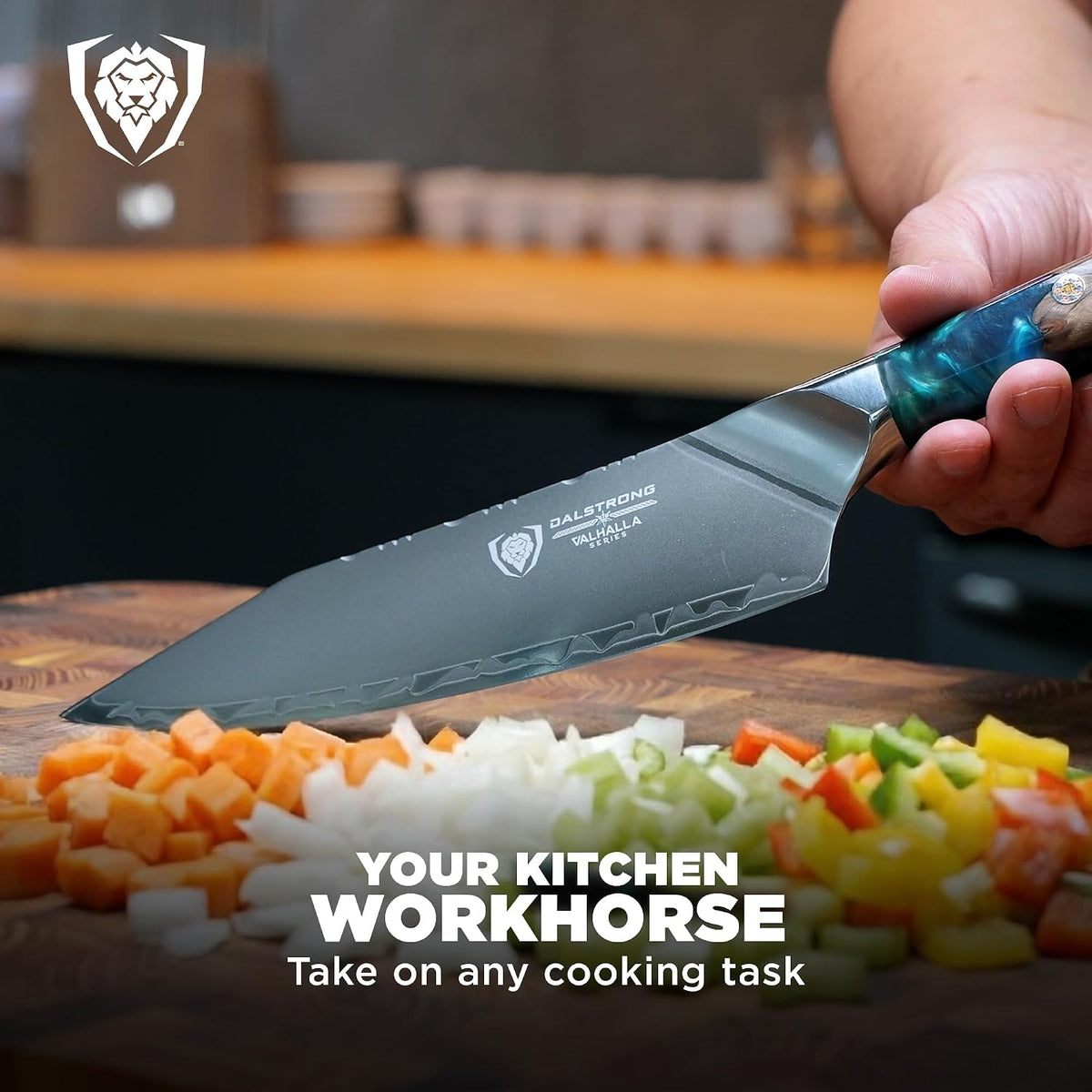 Chef Knife - 9.5 inch - Valhalla Series - 9CR18MOV HC Steel Kitchen Knife - White Resin & Wood Handle - Razor Sharp Chef's Knife - Kitchen Knife - Professional Cooking - w/Leather Sheath