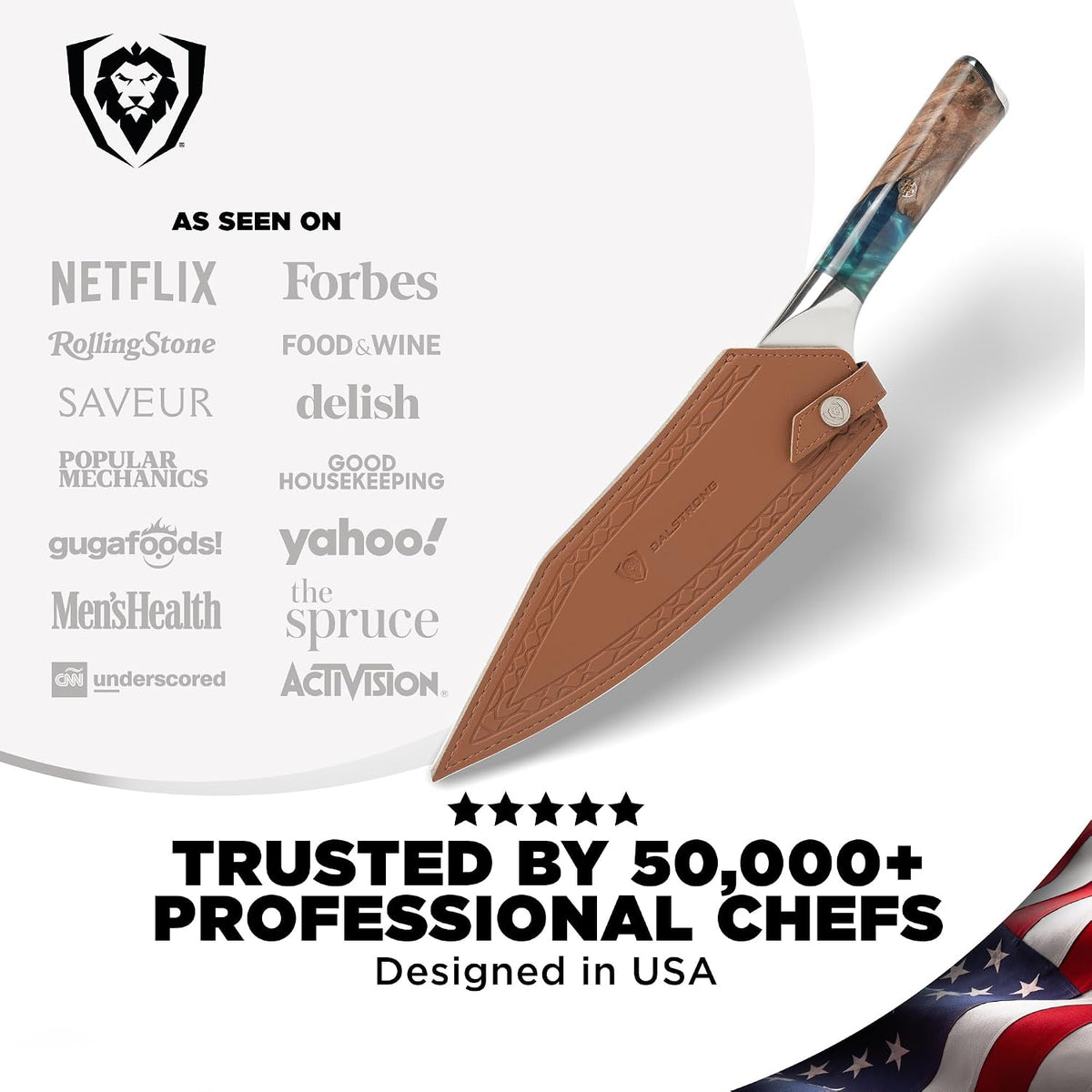Chef Knife - 9.5 inch - Valhalla Series - 9CR18MOV HC Steel Kitchen Knife - White Resin & Wood Handle - Razor Sharp Chef's Knife - Kitchen Knife - Professional Cooking - w/Leather Sheath