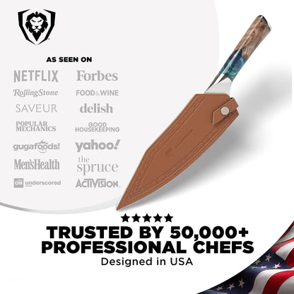 Chef Knife - 9.5 inch - Valhalla Series - 9CR18MOV HC Steel Kitchen Knife - White Resin & Wood Handle - Razor Sharp Chef's Knife - Kitchen Knife - Professional Cooking - w/Leather Sheath