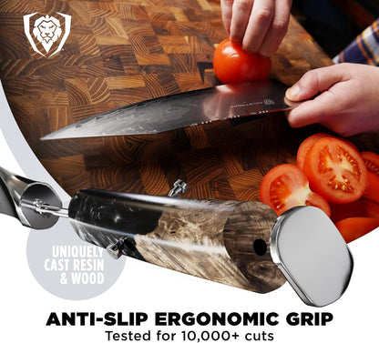 Chef Knife - 9.5 inch - Valhalla Series - 9CR18MOV HC Steel Kitchen Knife - White Resin & Wood Handle - Razor Sharp Chef's Knife - Kitchen Knife - Professional Cooking - w/Leather Sheath