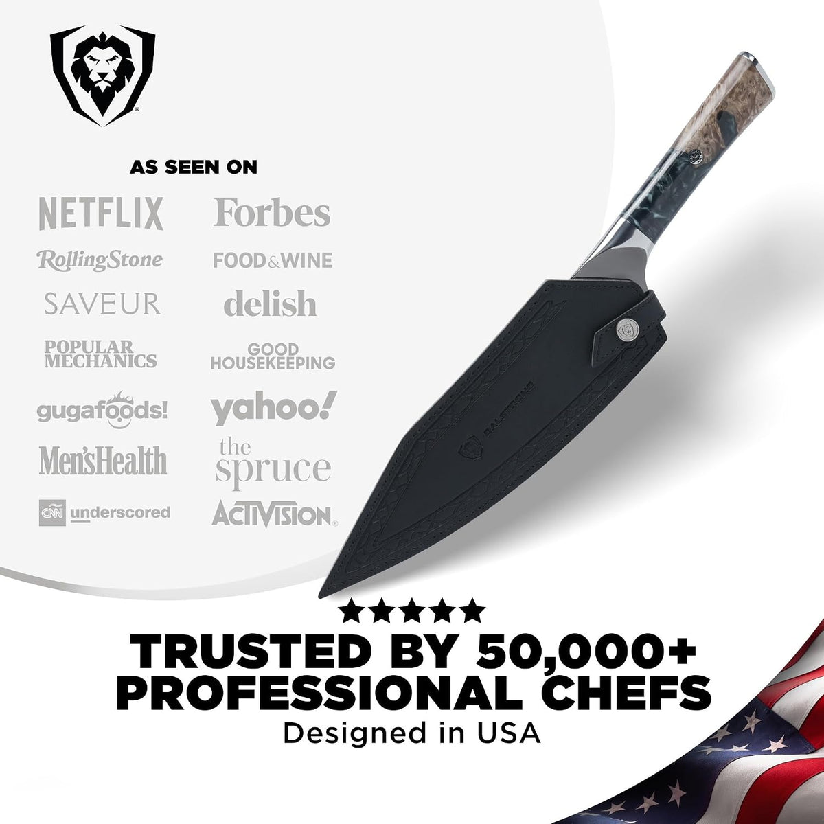 Chef Knife - 9.5 inch - Valhalla Series - 9CR18MOV HC Steel Kitchen Knife - White Resin & Wood Handle - Razor Sharp Chef's Knife - Kitchen Knife - Professional Cooking - w/Leather Sheath