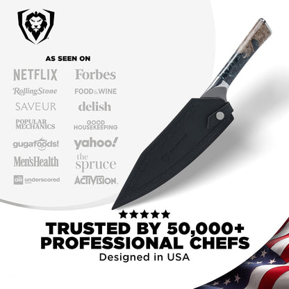 Chef Knife - 9.5 inch - Valhalla Series - 9CR18MOV HC Steel Kitchen Knife - White Resin & Wood Handle - Razor Sharp Chef's Knife - Kitchen Knife - Professional Cooking - w/Leather Sheath