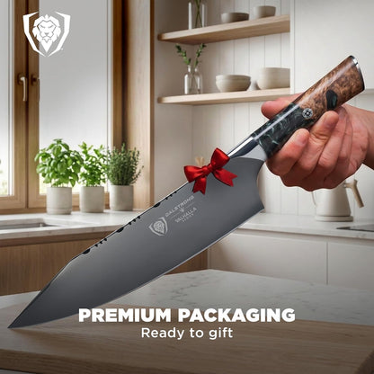 Chef Knife - 9.5 inch - Valhalla Series - 9CR18MOV HC Steel Kitchen Knife - White Resin & Wood Handle - Razor Sharp Chef's Knife - Kitchen Knife - Professional Cooking - w/Leather Sheath
