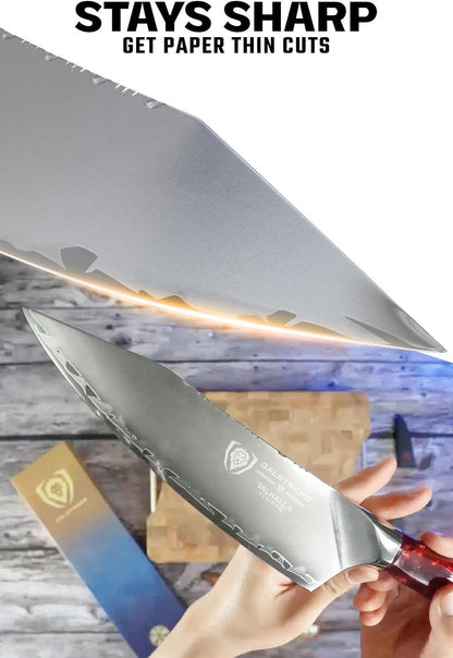Chef Knife - 9.5 inch - Valhalla Series - 9CR18MOV HC Steel Kitchen Knife - White Resin & Wood Handle - Razor Sharp Chef's Knife - Kitchen Knife - Professional Cooking - w/Leather Sheath
