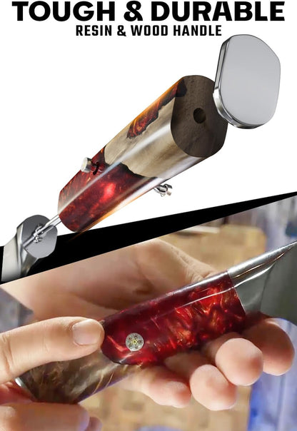 Chef Knife - 9.5 inch - Valhalla Series - 9CR18MOV HC Steel Kitchen Knife - White Resin & Wood Handle - Razor Sharp Chef's Knife - Kitchen Knife - Professional Cooking - w/Leather Sheath