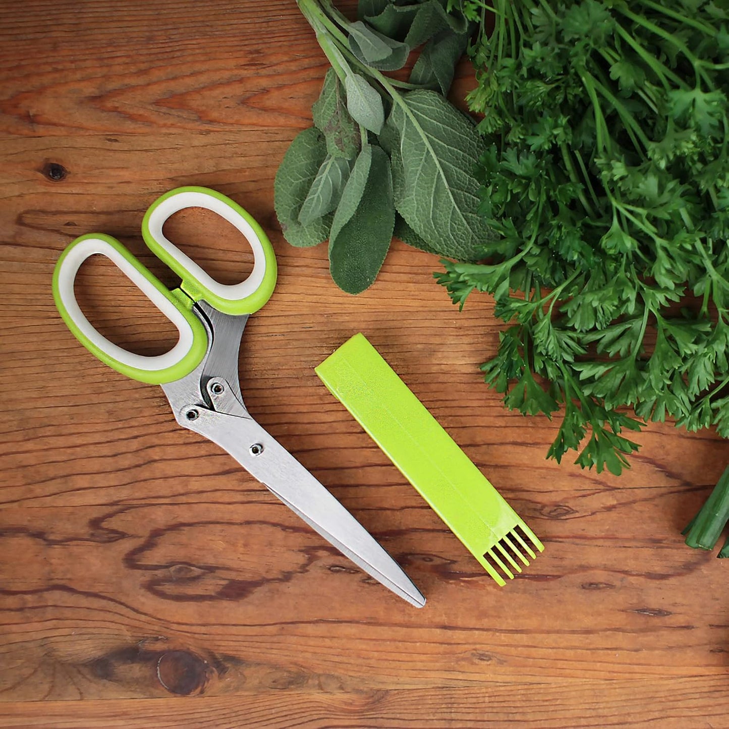 Kitchen Tool Collection Herb Scissors with Protective Cover/Blade Cleaner, Dishwasher Safe, 7.75x3.25"
