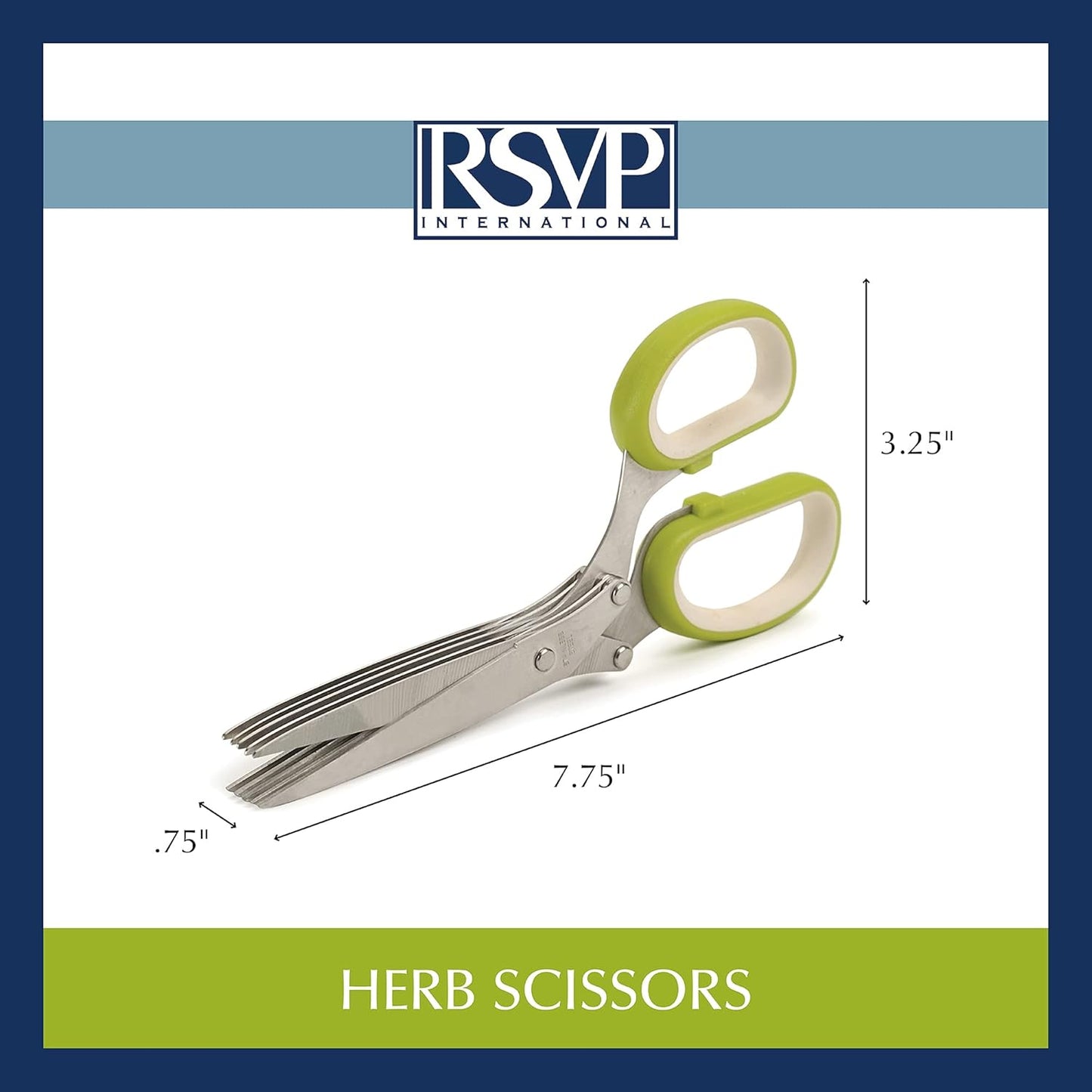 Kitchen Tool Collection Herb Scissors with Protective Cover/Blade Cleaner, Dishwasher Safe, 7.75x3.25"