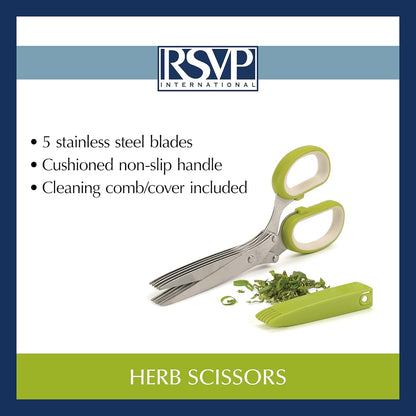 Kitchen Tool Collection Herb Scissors with Protective Cover/Blade Cleaner, Dishwasher Safe, 7.75x3.25"
