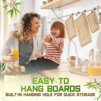 Bamboo Cutting Board Set of 3 (15x10, 12x9, 9x6) – Extra-Thick, Deep Juice Groove Wood Cutting Boards – Knife-Friendly for Kitchen Prep, Carving & Charcuterie – Easy to Clean