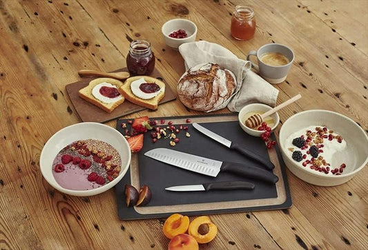 Swiss Classic 4 Piece Kitchen Set with Kitchen Knife, Paring Knife, Kitchen Shears and Universal Peeler (Black), Multiple