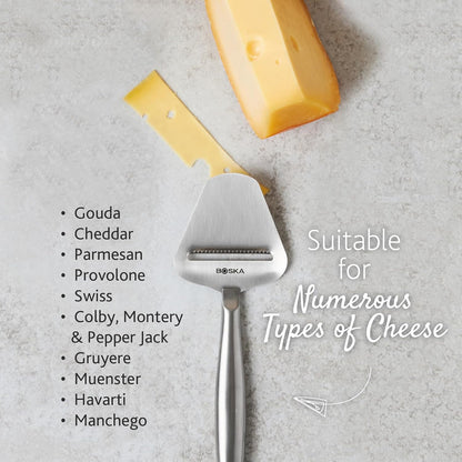 Stainless Steel Cheese Slicer - Copenhagen For All Types of Cheese - Multi-Functional Cheese Slicer - Handheld Slicer - Silver Non-Stick - Dishwasher Safe - For Kitchen Cooking