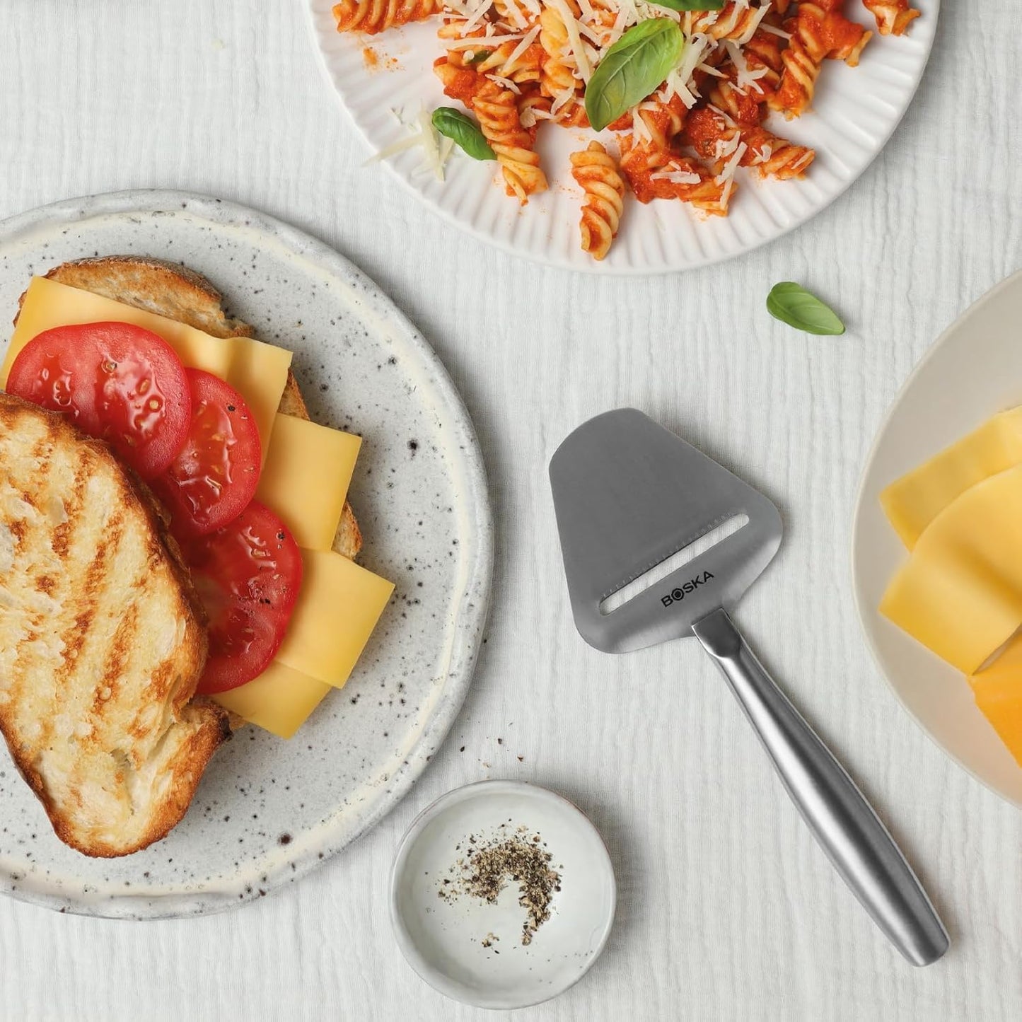 Stainless Steel Cheese Slicer - Copenhagen For All Types of Cheese - Multi-Functional Cheese Slicer - Handheld Slicer - Silver Non-Stick - Dishwasher Safe - For Kitchen Cooking