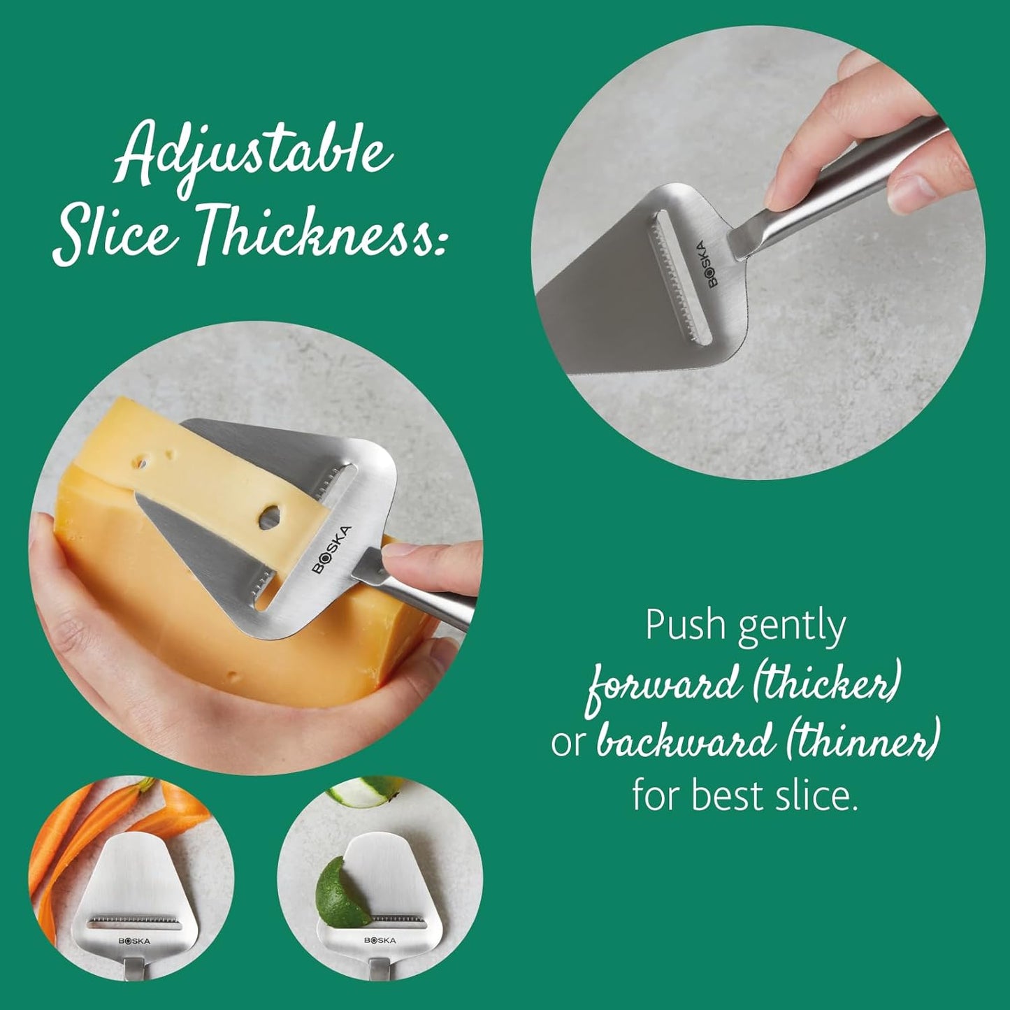 Stainless Steel Cheese Slicer - Copenhagen For All Types of Cheese - Multi-Functional Cheese Slicer - Handheld Slicer - Silver Non-Stick - Dishwasher Safe - For Kitchen Cooking