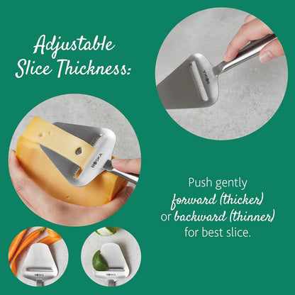 Stainless Steel Cheese Slicer - Copenhagen For All Types of Cheese - Multi-Functional Cheese Slicer - Handheld Slicer - Silver Non-Stick - Dishwasher Safe - For Kitchen Cooking