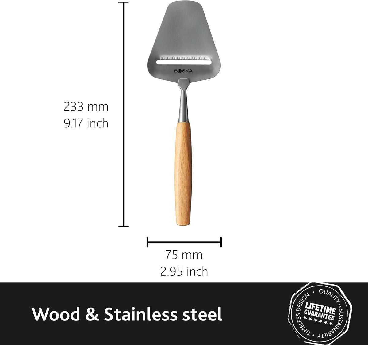 Stainless Steel Cheese Slicer - Copenhagen For All Types of Cheese - Multi-Functional Cheese Slicer - Handheld Slicer - Silver Non-Stick - Dishwasher Safe - For Kitchen Cooking