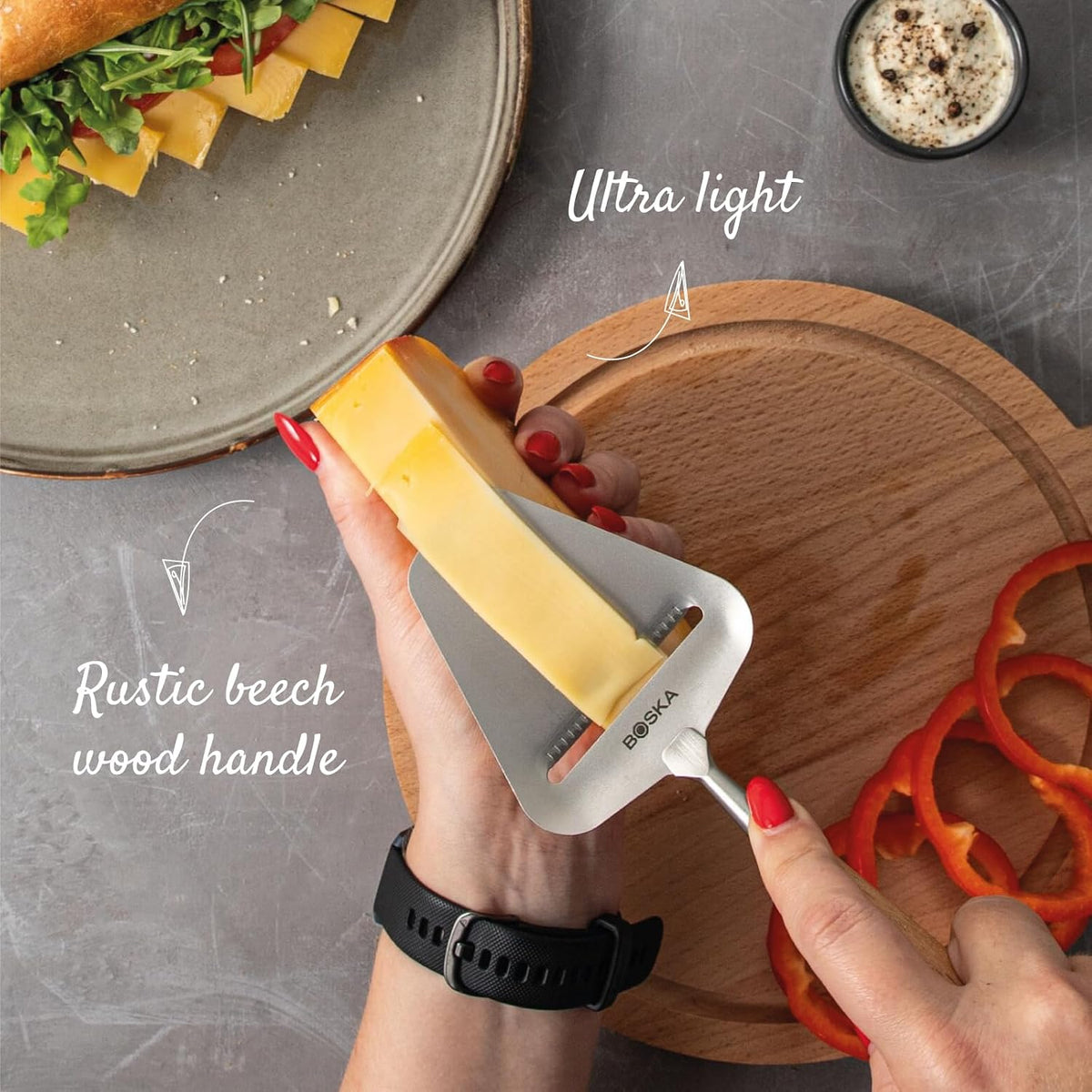 Stainless Steel Cheese Slicer - Copenhagen For All Types of Cheese - Multi-Functional Cheese Slicer - Handheld Slicer - Silver Non-Stick - Dishwasher Safe - For Kitchen Cooking