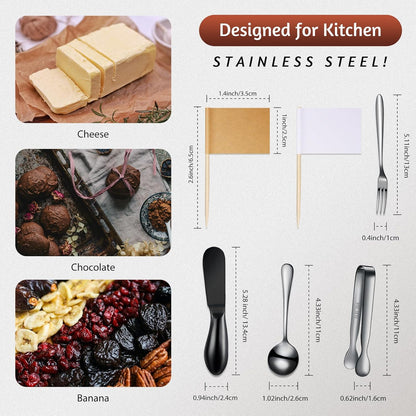 14 Pieces Charcuterie Board Accessories Cheese Spreader Knives Set Stainless Steel Charcuterie Utensils Spreader Knives Mini Serving Tongs Spoons and Forks for Cheese and Pastry Making(Silver)