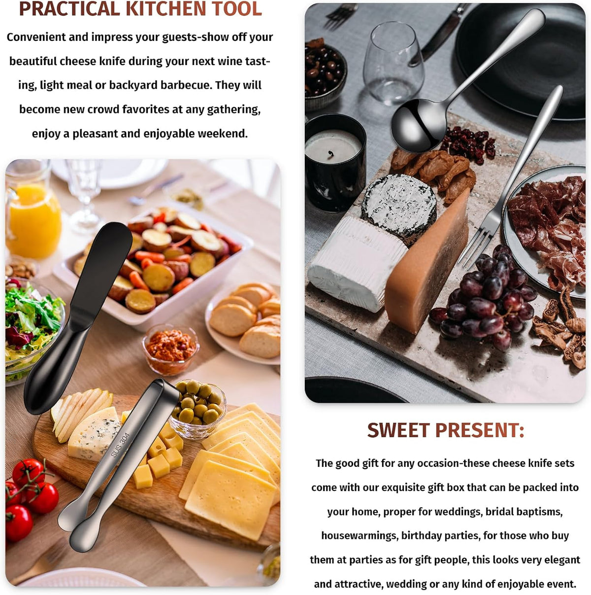 14 Pieces Charcuterie Board Accessories Cheese Spreader Knives Set Stainless Steel Charcuterie Utensils Spreader Knives Mini Serving Tongs Spoons and Forks for Cheese and Pastry Making(Silver)
