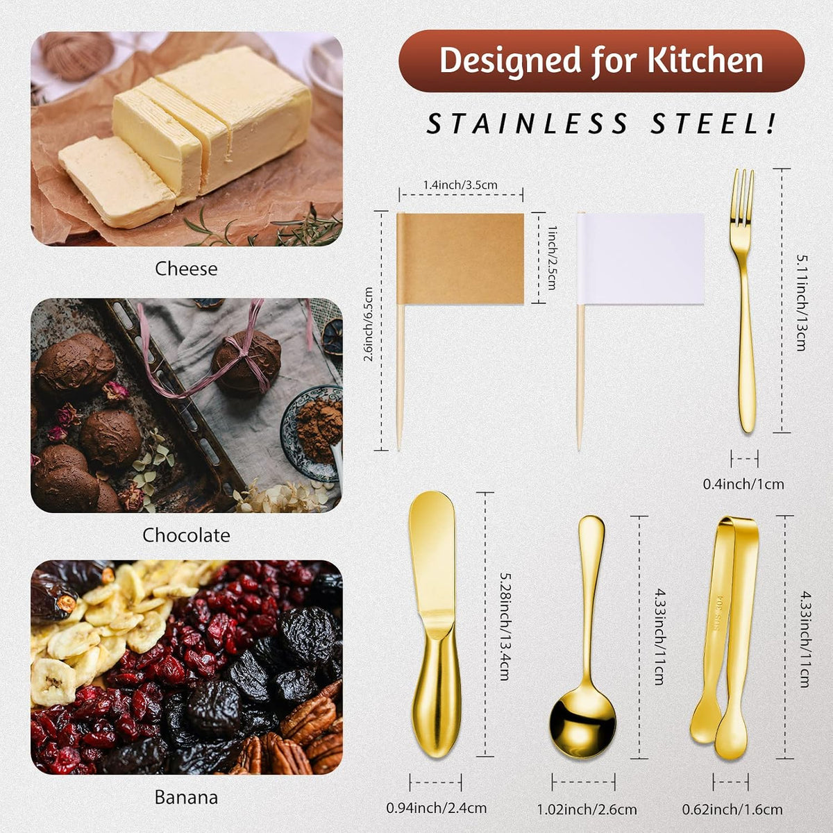 14 Pieces Charcuterie Board Accessories Cheese Spreader Knives Set Stainless Steel Charcuterie Utensils Spreader Knives Mini Serving Tongs Spoons and Forks for Cheese and Pastry Making(Silver)