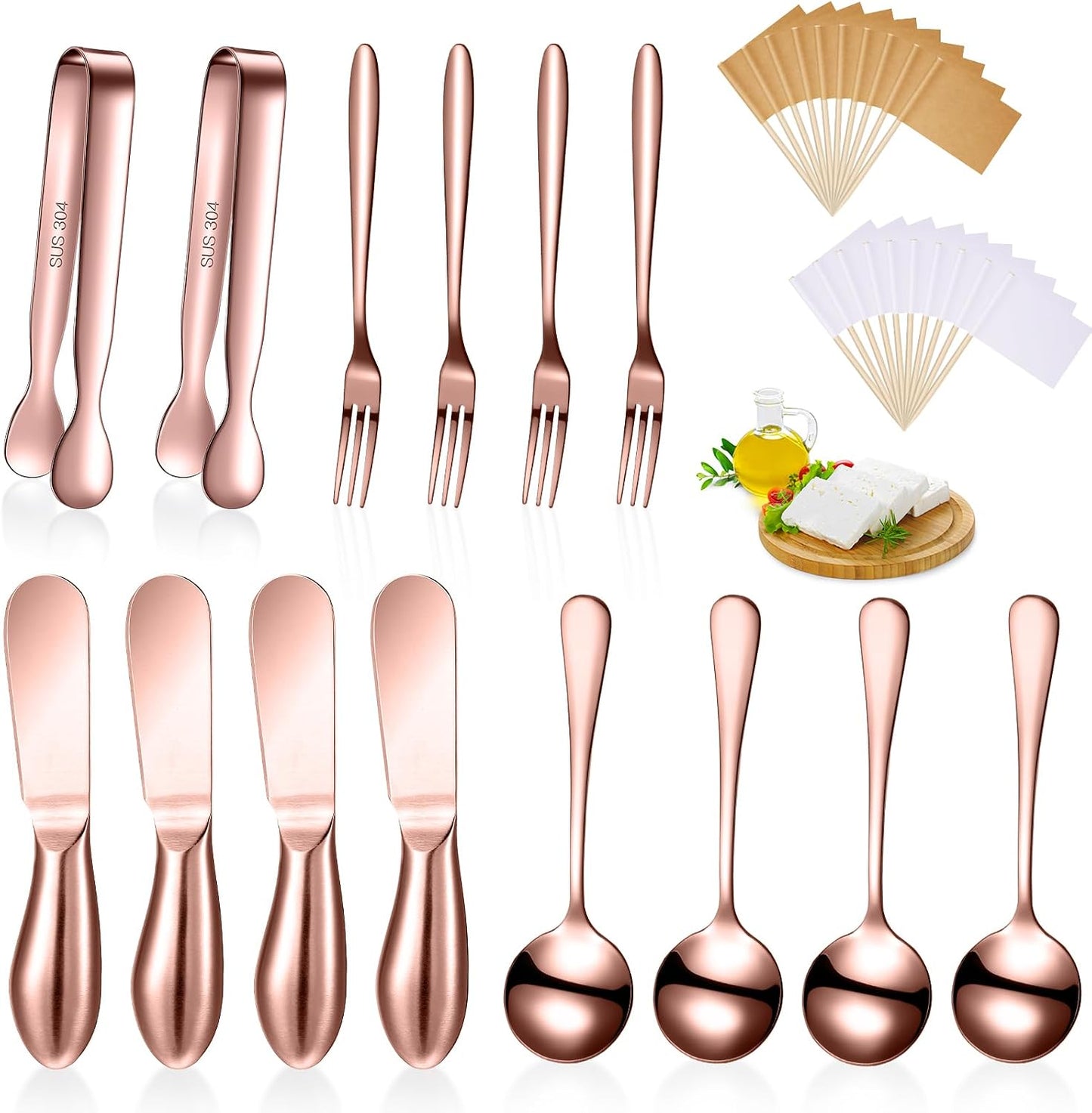 14 Pieces Charcuterie Board Accessories Cheese Spreader Knives Set Stainless Steel Charcuterie Utensils Spreader Knives Mini Serving Tongs Spoons and Forks for Cheese and Pastry Making(Silver)