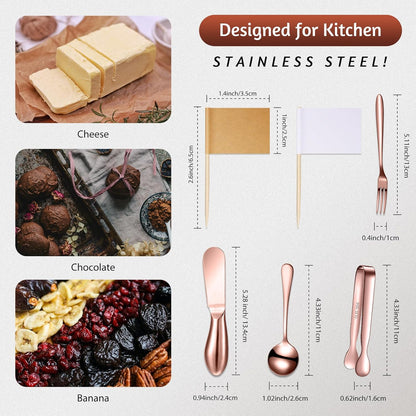 14 Pieces Charcuterie Board Accessories Cheese Spreader Knives Set Stainless Steel Charcuterie Utensils Spreader Knives Mini Serving Tongs Spoons and Forks for Cheese and Pastry Making(Silver)