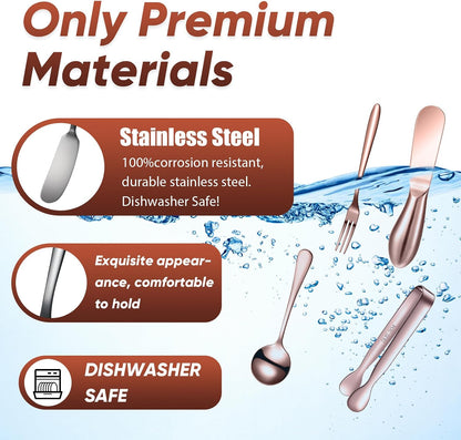 14 Pieces Charcuterie Board Accessories Cheese Spreader Knives Set Stainless Steel Charcuterie Utensils Spreader Knives Mini Serving Tongs Spoons and Forks for Cheese and Pastry Making(Silver)
