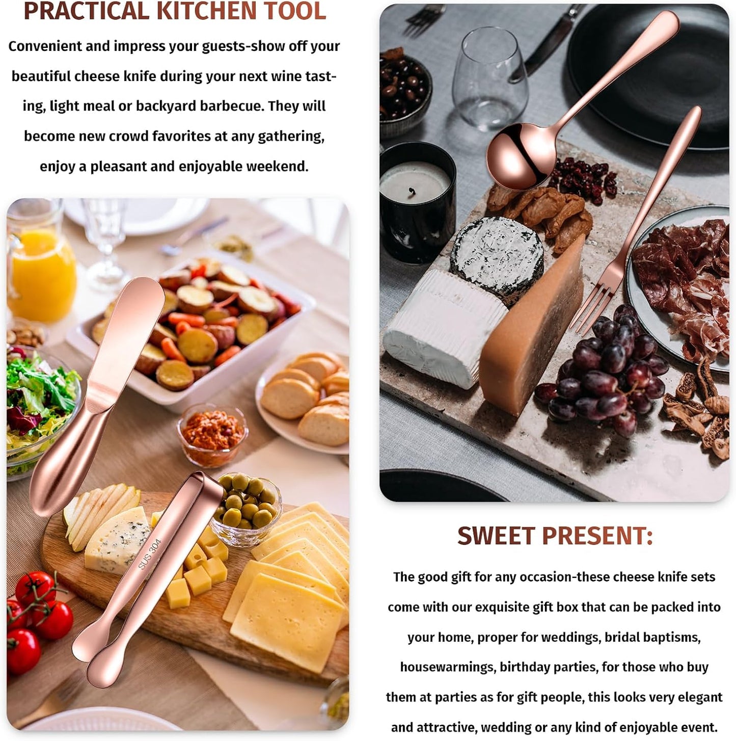14 Pieces Charcuterie Board Accessories Cheese Spreader Knives Set Stainless Steel Charcuterie Utensils Spreader Knives Mini Serving Tongs Spoons and Forks for Cheese and Pastry Making(Silver)