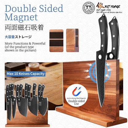 Authentic Since 1986, Kitchen Knife Set with Wooden Magnetic Knife Block, Scissors, Honing Steel, Peeler, Gloves, Vegetable Slicer Cooking Bread Butcher Chef Knives