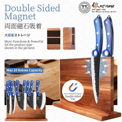Authentic Since 1986, Kitchen Knife Set with Wooden Magnetic Knife Block, Scissors, Honing Steel, Peeler, Gloves, Vegetable Slicer Cooking Bread Butcher Chef Knives