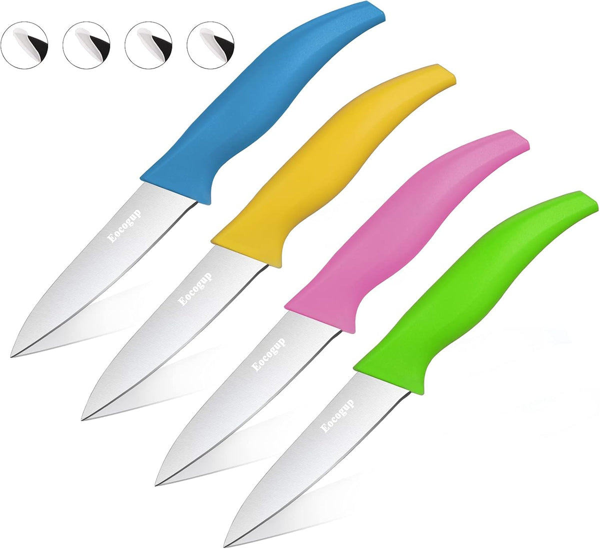 Paring Knife Set of 4, 3.7 Inch Sharp Stainless Steel Fruit Knives | Small sharp kitchen knives for peeling fruit & vegetable, durable stainless steel blades, colorful comfortable handles-4 pack