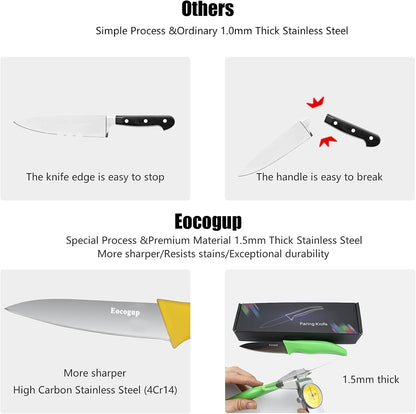 Paring Knife Set of 4, 3.7 Inch Sharp Stainless Steel Fruit Knives | Small sharp kitchen knives for peeling fruit & vegetable, durable stainless steel blades, colorful comfortable handles-4 pack
