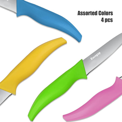 Paring Knife Set of 4, 3.7 Inch Sharp Stainless Steel Fruit Knives | Small sharp kitchen knives for peeling fruit & vegetable, durable stainless steel blades, colorful comfortable handles-4 pack