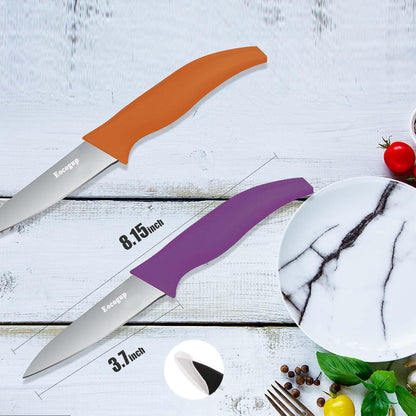 Paring Knife Set of 4, 3.7 Inch Sharp Stainless Steel Fruit Knives | Small sharp kitchen knives for peeling fruit & vegetable, durable stainless steel blades, colorful comfortable handles-4 pack
