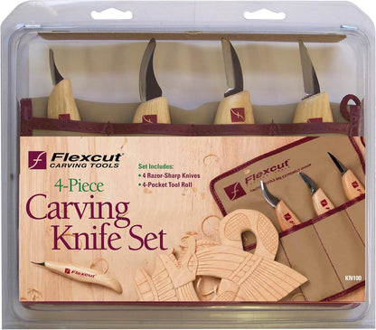 Wood Carving Tools Set 4 Piece Carving Knife Set KN100, Whittling Knives Include Solid Ash Handle
