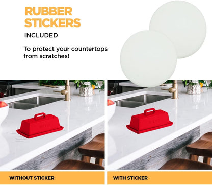 Ceramic Butter Dish Set with Lid and Knife - [White]- Decorative Butter Stick Holder with Handle for 1 Stick of Butter - Microwave Safe, Dishwasher Safe - Anti-Scratch Stickers Included