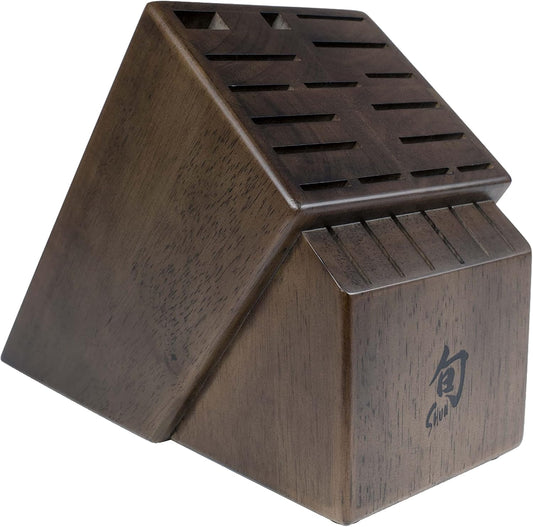 Walnut Finish Knife Block | 22-Slot Large Wooden Knife Holder, Genuine Dark Stained Wood, Kitchen Storage
