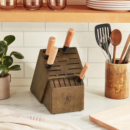 Walnut Finish Knife Block | 22-Slot Large Wooden Knife Holder, Genuine Dark Stained Wood, Kitchen Storage