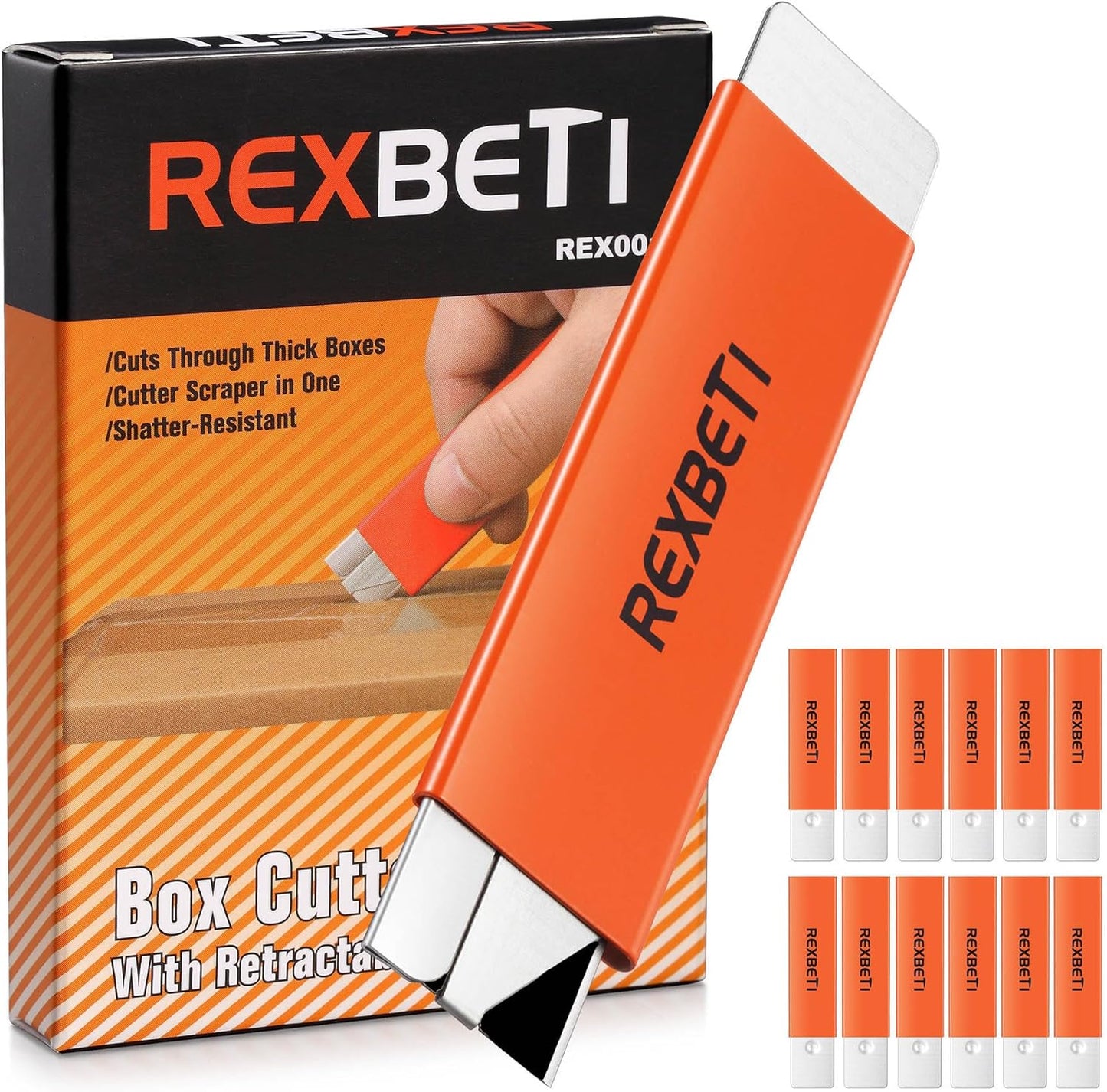 12 Pack Box Cutter, Retractable Cardboard Cutter, Razor Blade Scraper, Handy Box Opener, More Sharp Single Edge Razor Blade Box Cutter Set for Packages Papers and Boxes, Antirust Utility Knife