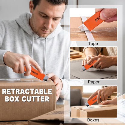 12 Pack Box Cutter, Retractable Cardboard Cutter, Razor Blade Scraper, Handy Box Opener, More Sharp Single Edge Razor Blade Box Cutter Set for Packages Papers and Boxes, Antirust Utility Knife