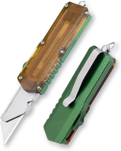 Aluminum Alloy Utility Knife, Retractable Box Cutter,Pocket Knife Replaceable Blade EDC Razor Knife with 10pcs Blades（GREEN）