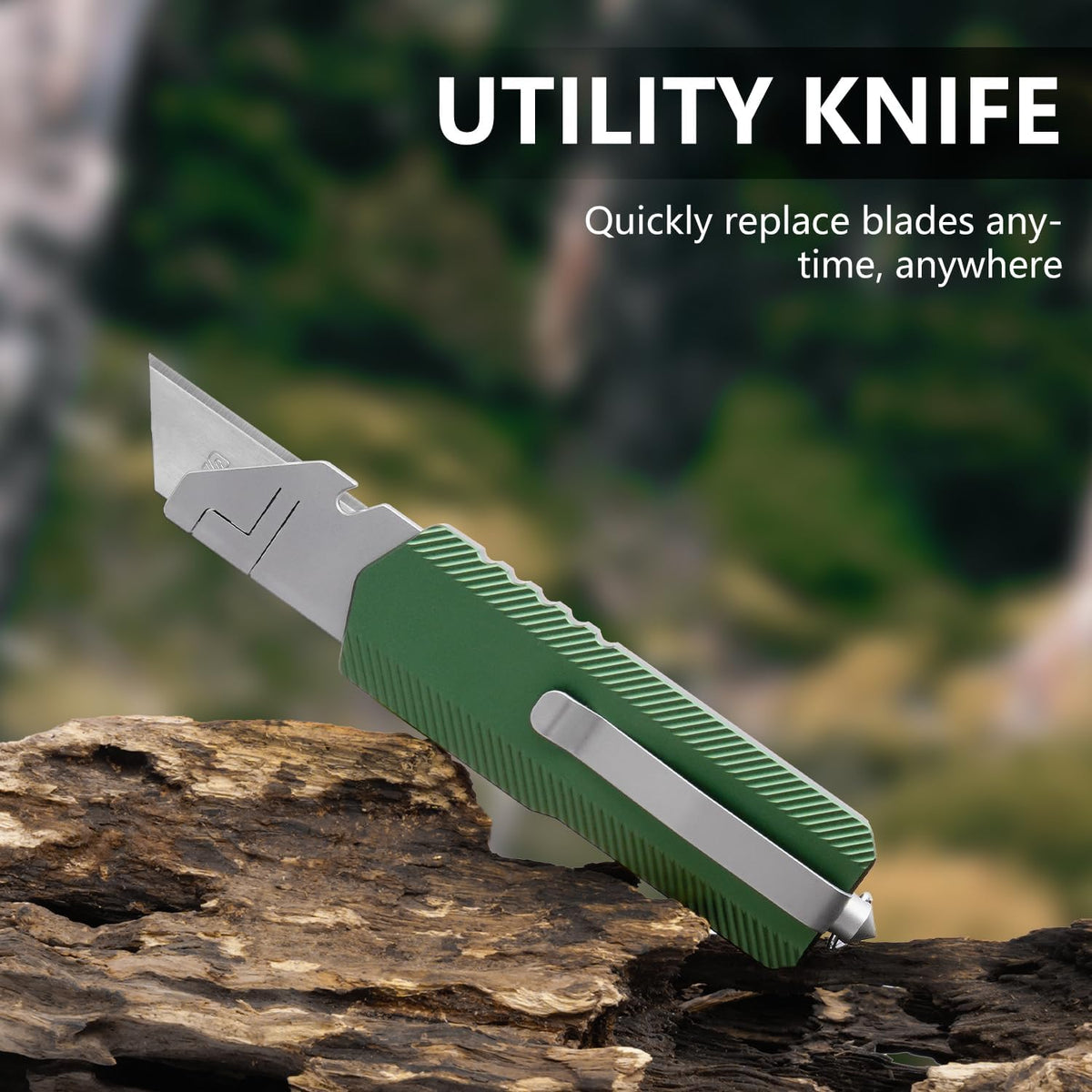 Aluminum Alloy Utility Knife, Retractable Box Cutter,Pocket Knife Replaceable Blade EDC Razor Knife with 10pcs Blades（GREEN）