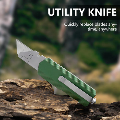 Aluminum Alloy Utility Knife, Retractable Box Cutter,Pocket Knife Replaceable Blade EDC Razor Knife with 10pcs Blades（GREEN）