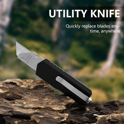 Aluminum Alloy Utility Knife, Retractable Box Cutter,Pocket Knife Replaceable Blade EDC Razor Knife with 10pcs Blades（GREEN）