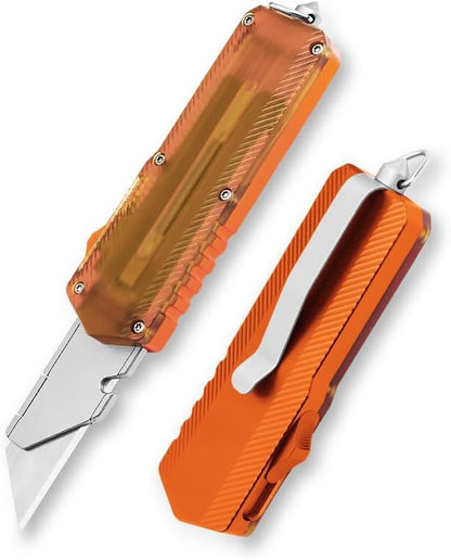 Aluminum Alloy Utility Knife, Retractable Box Cutter,Pocket Knife Replaceable Blade EDC Razor Knife with 10pcs Blades（GREEN）